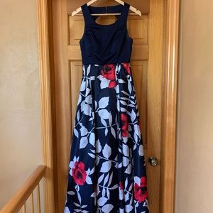 Navy Floral Prom or Evening Gown